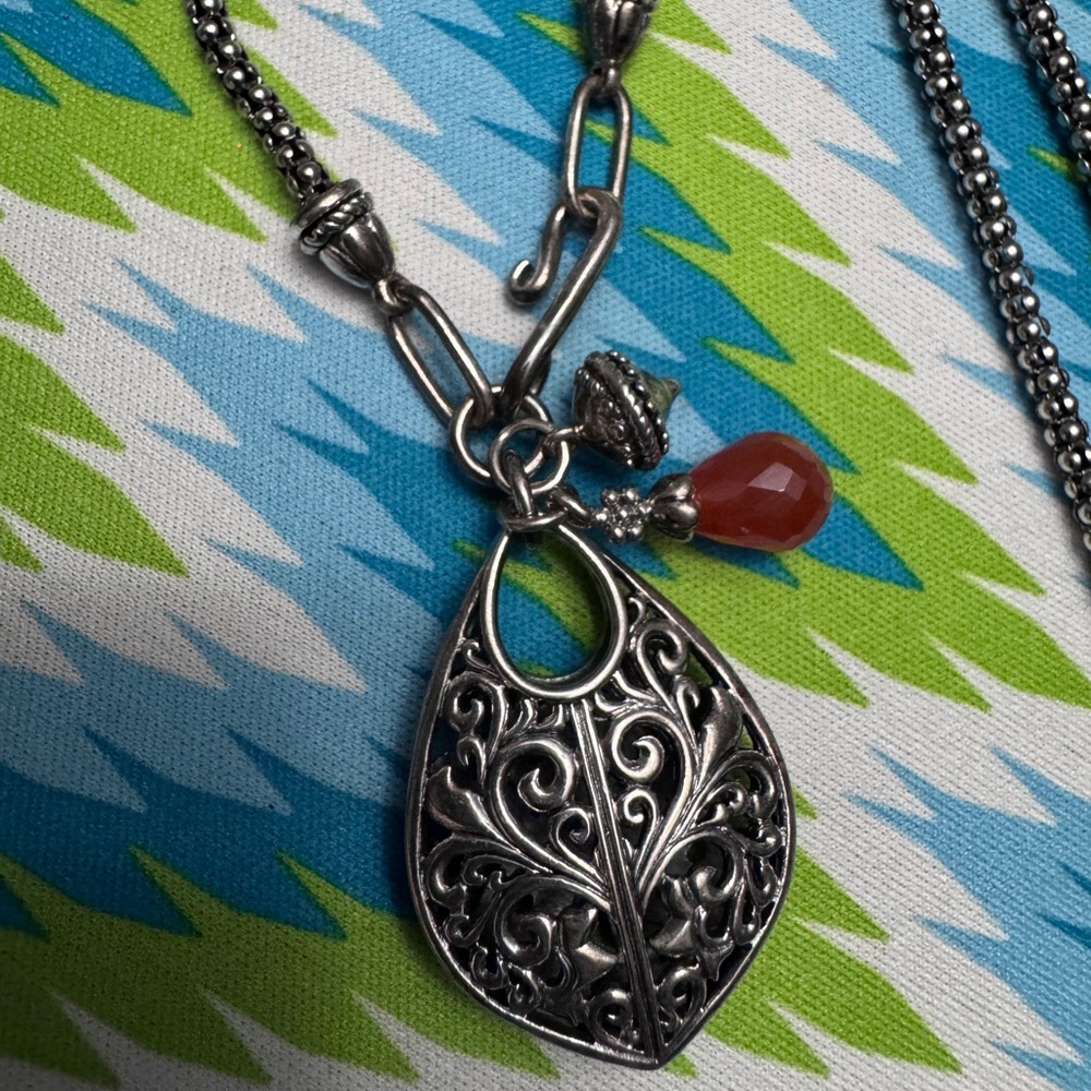 Vintage Silver Necklace with Red Teardrop Charm